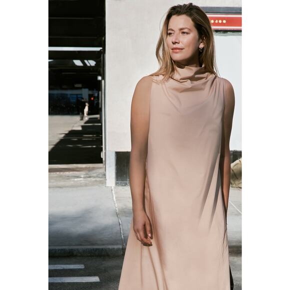 Marcella NYC Minna Sleeveless Tan Maxi Dress Size Large Lagenlook Quiet Luxury - Picture 6 of 10